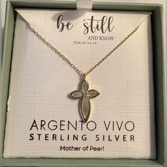 Necklace & cross pendant - 925 gold plated mother of pearl cross - 16-18”L - New - Picture 9 of 13